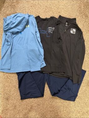 Under Armour Light Blue Hoodie with Black Performance Tops & Navy Pants